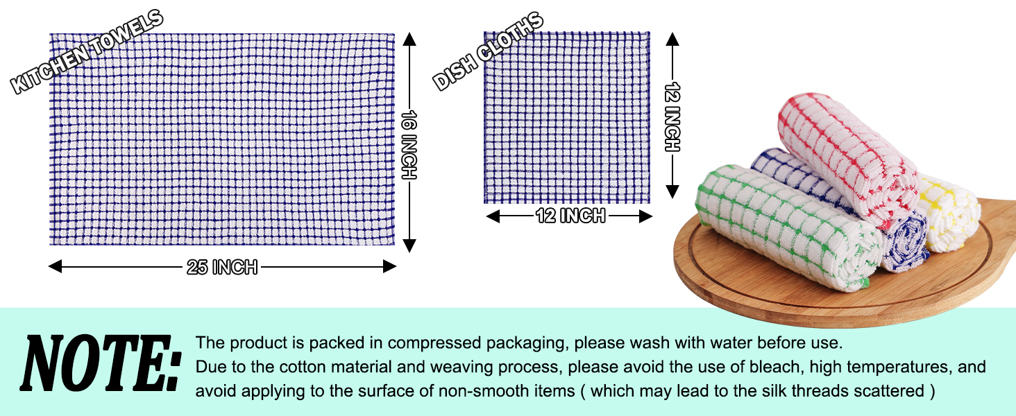 Kitinjoy Cotton 8 Pack Terry Kitchen Dish Cloths, 12 x 12 Inches Super Soft and Absorbent Dish Rags, Quick Drying Dish Towels for Washing Dishes, Mixed Color