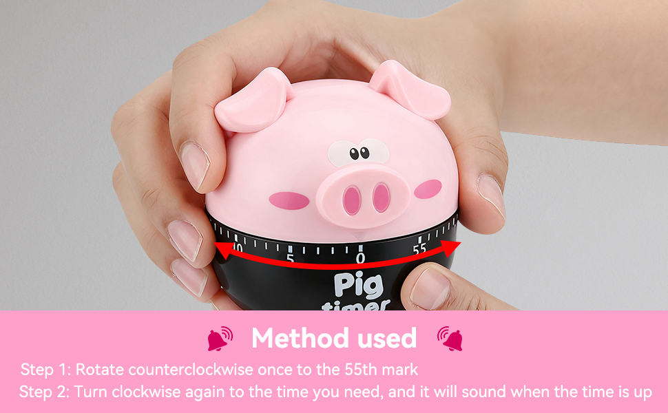 Cute Pig Kitchen Timer, 55 Minute Timer Mechanical Count Down Timer Clock for Cooking Baking Time Management, Pink, 6.5 * 7cm/2.6 * 2.8in