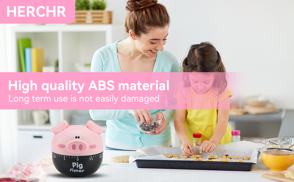 Cute Pig Kitchen Timer, 55 Minute Timer Mechanical Count Down Timer Clock for Cooking Baking Time Management, Pink, 6.5 * 7cm/2.6 * 2.8in