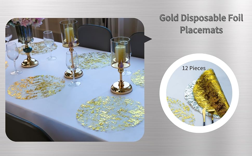 Snowkingdom Disposable Gold Placemats Set of 12 Metallic Round 13 Inch Foil Mesh Pressed Fall Table Mates 12 Pack Gold Doilies for Dining Table Wedding Birthday Party Holiday Home Decoration