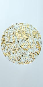 Snowkingdom Disposable Gold Placemats Set of 12 Metallic Round 13 Inch Foil Mesh Pressed Fall Table Mates 12 Pack Gold Doilies for Dining Table Wedding Birthday Party Holiday Home Decoration