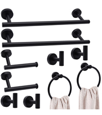 10-Pieces Matte Black Bathroom Accessories Set, 23.6 Inch Bath Towel Bar Set, SUS 304 Stainless Steel Bathroom Hardware Set, Towel Racks for Bathroom Wall Mounted.