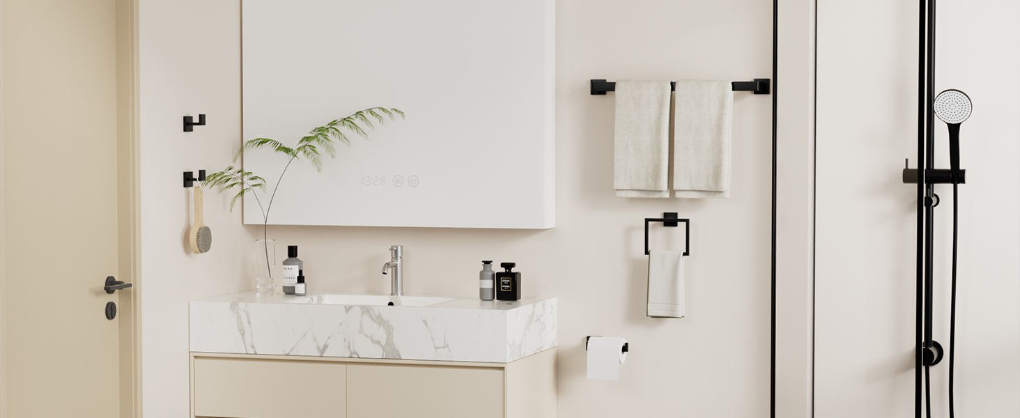 10-Pieces Matte Black Bathroom Accessories Set, 23.6 Inch Bath Towel Bar Set, SUS 304 Stainless Steel Bathroom Hardware Set, Towel Racks for Bathroom Wall Mounted.