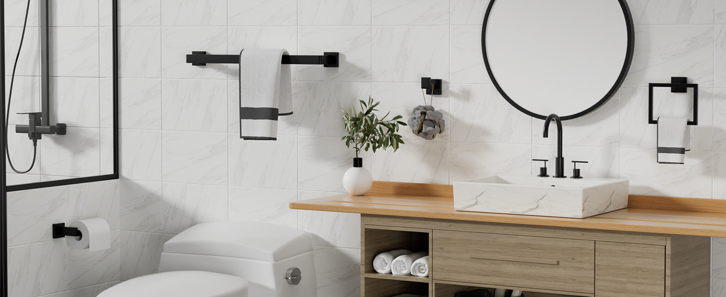 10-Pieces Matte Black Bathroom Accessories Set, 23.6 Inch Bath Towel Bar Set, SUS 304 Stainless Steel Bathroom Hardware Set, Towel Racks for Bathroom Wall Mounted.