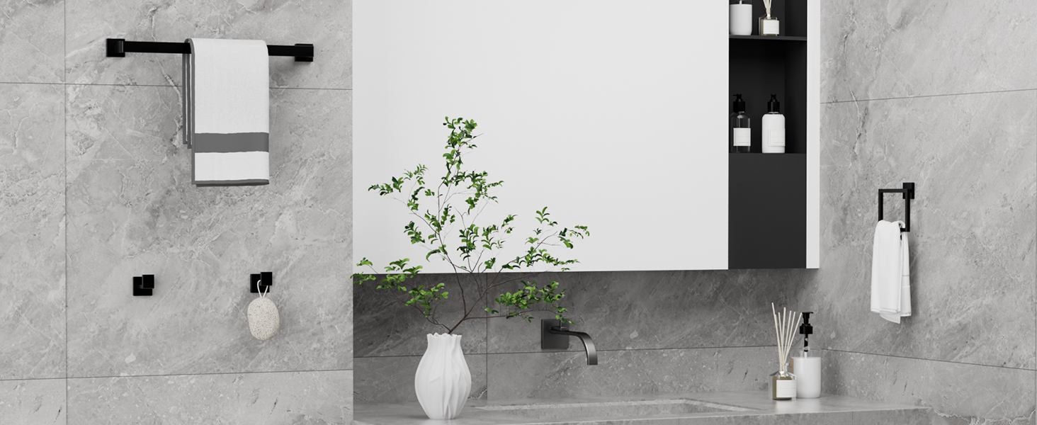 10-Pieces Matte Black Bathroom Accessories Set, 23.6 Inch Bath Towel Bar Set, SUS 304 Stainless Steel Bathroom Hardware Set, Towel Racks for Bathroom Wall Mounted.