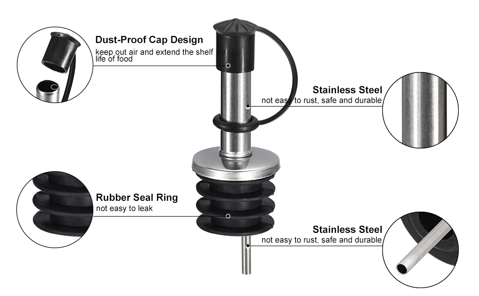 uxcell Stainless Steel Bottle Pourers, 2Pcs Olive Oil Spout Cork Design Wine Bottle Stoppers, Wine Pourers Liquor Pour Spouts for Pours Liquid, Wine, Vinegar, Most Liquor Bottles