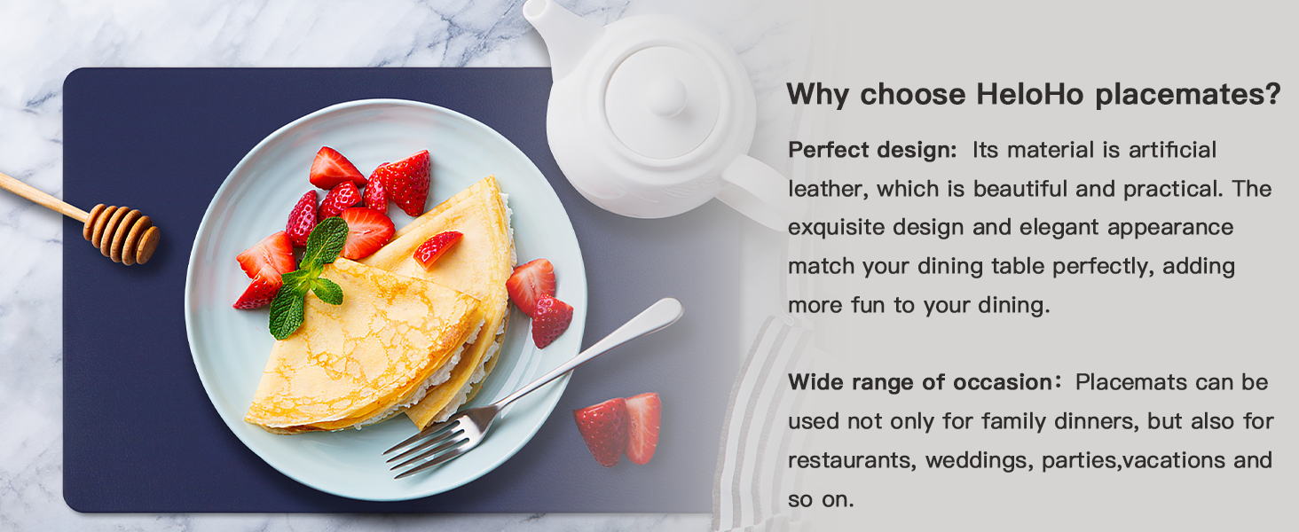 Faux Leather Placemats HeloHo Navy Blue Table Place Mats Set of 4 Waterproof Oilproof Heat Stain Resistant Washable Wipeable Placemat for Kitchen Dining Table Decoration Indoor Outdoor