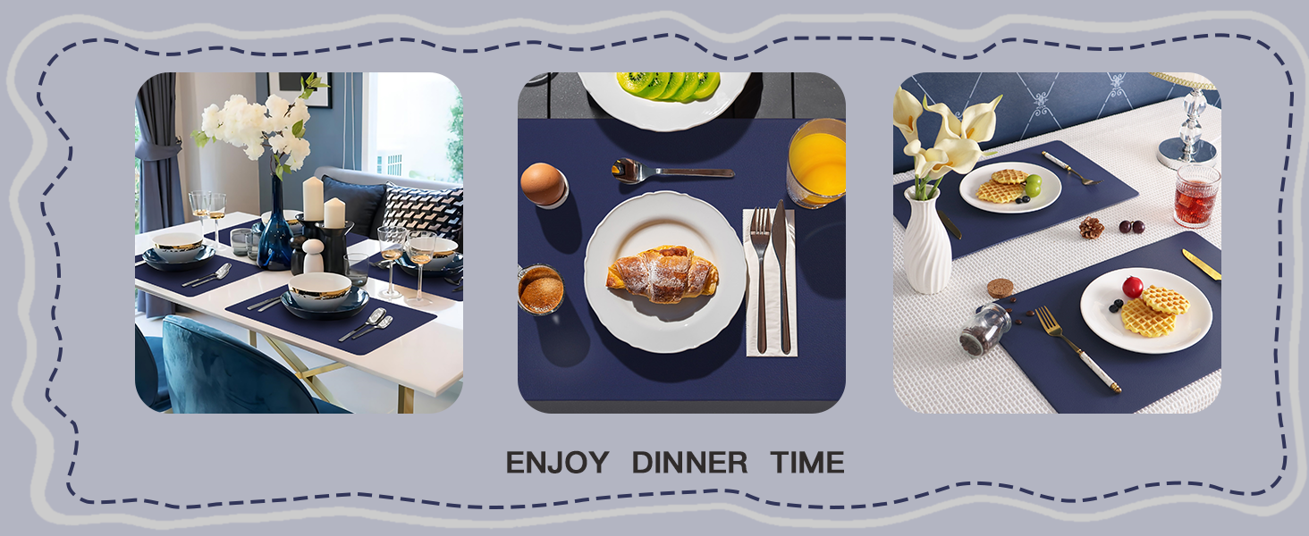 Faux Leather Placemats HeloHo Navy Blue Table Place Mats Set of 4 Waterproof Oilproof Heat Stain Resistant Washable Wipeable Placemat for Kitchen Dining Table Decoration Indoor Outdoor