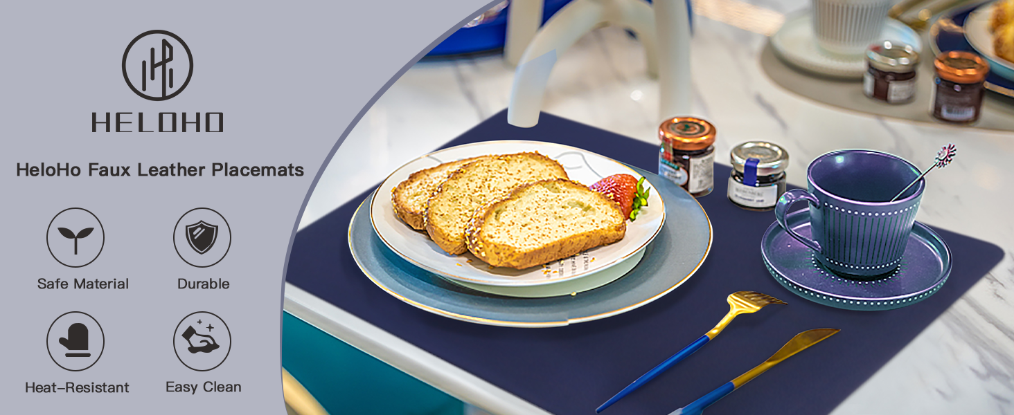 Faux Leather Placemats HeloHo Navy Blue Table Place Mats Set of 4 Waterproof Oilproof Heat Stain Resistant Washable Wipeable Placemat for Kitchen Dining Table Decoration Indoor Outdoor