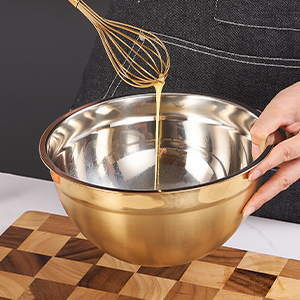Gold Mixing Bowls with Airtight Lids, Stainless Steel Nesting Mixing Bowls Set of 7, Ideal for Baking, Prepping and Serving Food, Size 7, 3.6, 2.7, 2.1, 1.5, 1.1,0.8 QT, Stackable Design