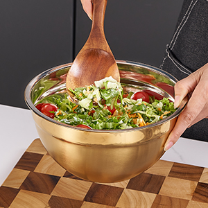 Gold Mixing Bowls with Airtight Lids, Stainless Steel Nesting Mixing Bowls Set of 7, Ideal for Baking, Prepping and Serving Food, Size 7, 3.6, 2.7, 2.1, 1.5, 1.1,0.8 QT, Stackable Design