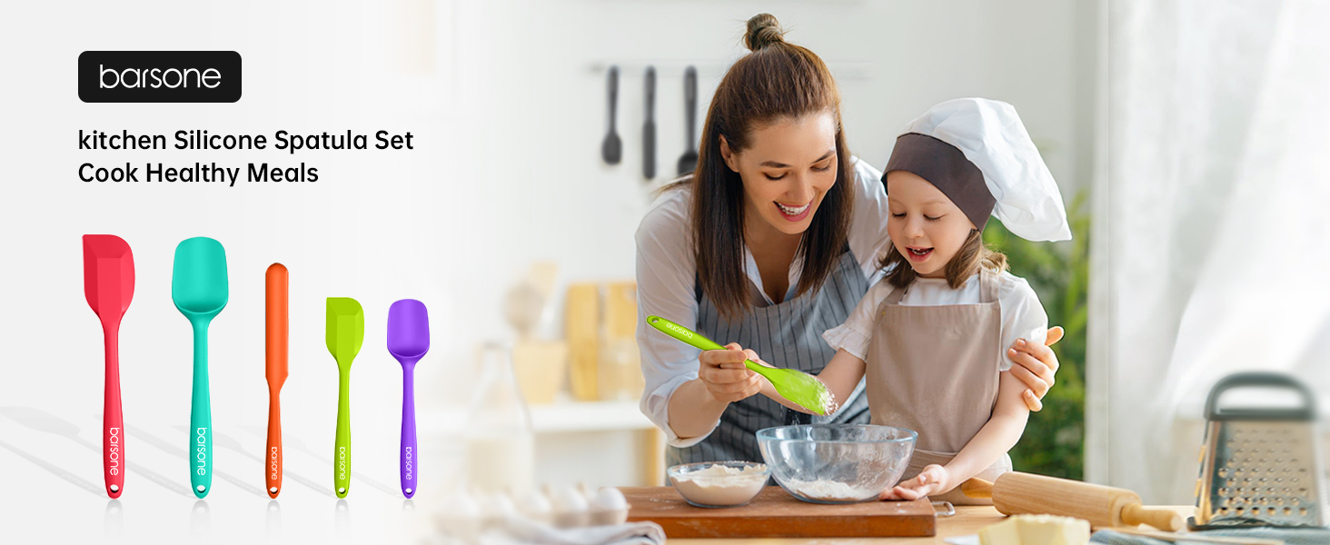 Barsone 5-Piece Silicone Spatula Set - Heat Resistant 446°F Food Grade BPA Free, Nonstick Cookware Safe Dishwasher Safe Kitchen Tools for Baking, Cooking, Stirring, Multicolor.