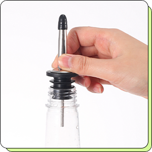 Dandat 12 Pieces 32 oz Plastic Long Neck Bottles with Pourer and Caps Plastic Juice Pour Bottles with Stainless Steel Pourers Tapered Spout for Liquor (Silver Bottle Pourer)