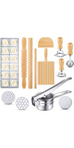 Tioncy 7 Pcs Pasta Making Tool Set Wood Gnocchi Board with Ravioli Stamp Ravioli Maker and Rolling Pin for Gnocchi Garganelli Italian Pasta Tools for Beginners and Home Cooks Kitchen Gift