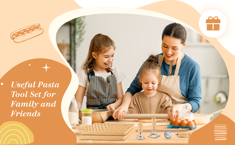 Tioncy 7 Pcs Pasta Making Tool Set Wood Gnocchi Board with Ravioli Stamp Ravioli Maker and Rolling Pin for Gnocchi Garganelli Italian Pasta Tools for Beginners and Home Cooks Kitchen Gift