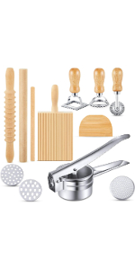 Tioncy 7 Pcs Pasta Making Tool Set Wood Gnocchi Board with Ravioli Stamp Ravioli Maker and Rolling Pin for Gnocchi Garganelli Italian Pasta Tools for Beginners and Home Cooks Kitchen Gift