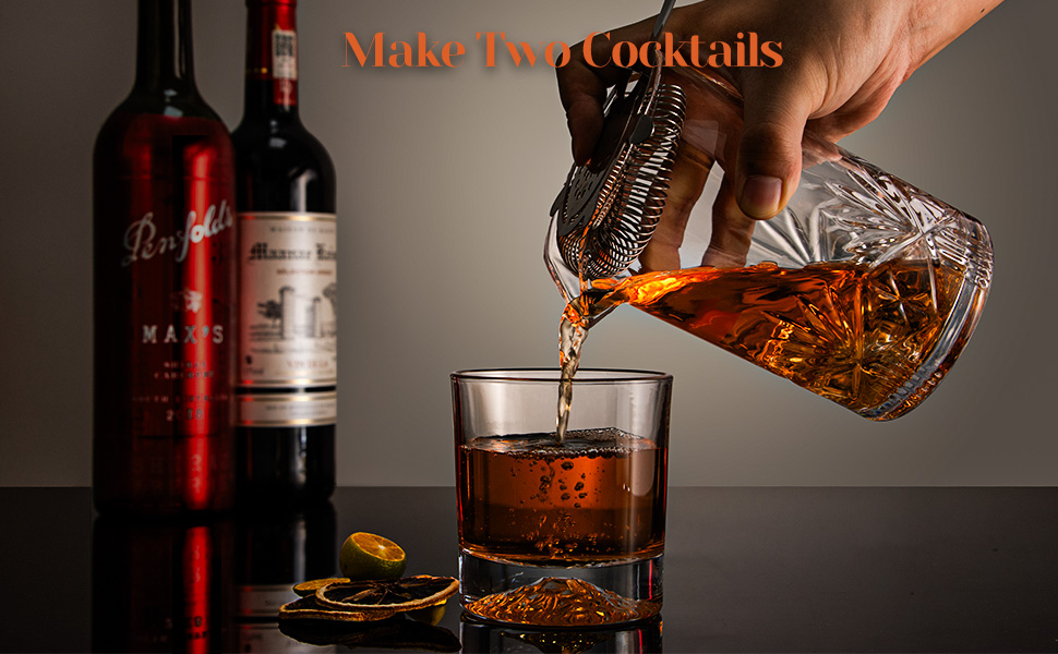 Cocktail Mixing Glass, veecom 18oz Crystal Bartender Kit, 5 Piece Bar Mixing Glass Old Fashioned Cocktail Kit with Strainer, Muddler, Spoon, Jigger, Cocktail Mixer
