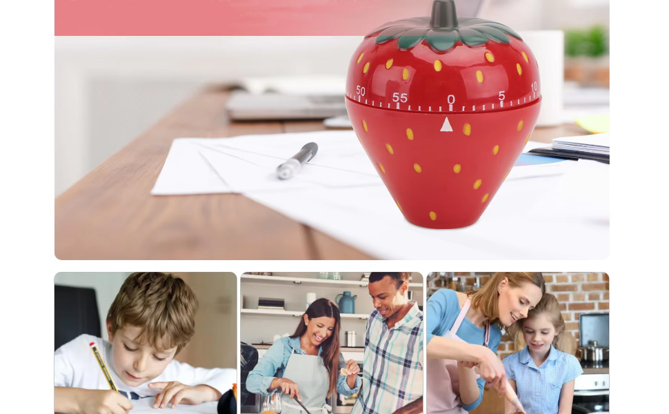 Joyzan Strawberry Shaped Timer, Cartoon Mechanical Time Reminder Cute Fruit Cooking Kitchen Baking Household Manual Precise Countdown 60 Minutes Meal Prep Wake Up Home Study Desktop Classroom