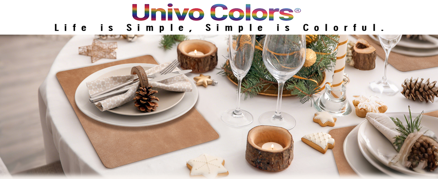 UnivoColors Placemats,Heat Resistant Placemats Set of 4 Washable 12 x 17 Inch,Waterproof Table Mats,Wipeable Pu Place Mats for Kitchen,Dining Room.Reddish Brown