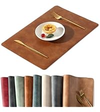 UnivoColors Placemats,Heat Resistant Placemats Set of 4 Washable 12 x 17 Inch,Waterproof Table Mats,Wipeable Pu Place Mats for Kitchen,Dining Room.Reddish Brown