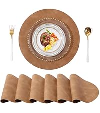 UnivoColors Placemats,Heat Resistant Placemats Set of 4 Washable 12 x 17 Inch,Waterproof Table Mats,Wipeable Pu Place Mats for Kitchen,Dining Room.Reddish Brown