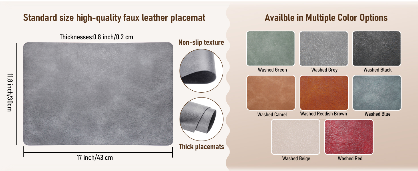 UnivoColors Placemats,Heat Resistant Placemats Set of 4 Washable 12 x 17 Inch,Waterproof Table Mats,Wipeable Pu Place Mats for Kitchen,Dining Room.Reddish Brown