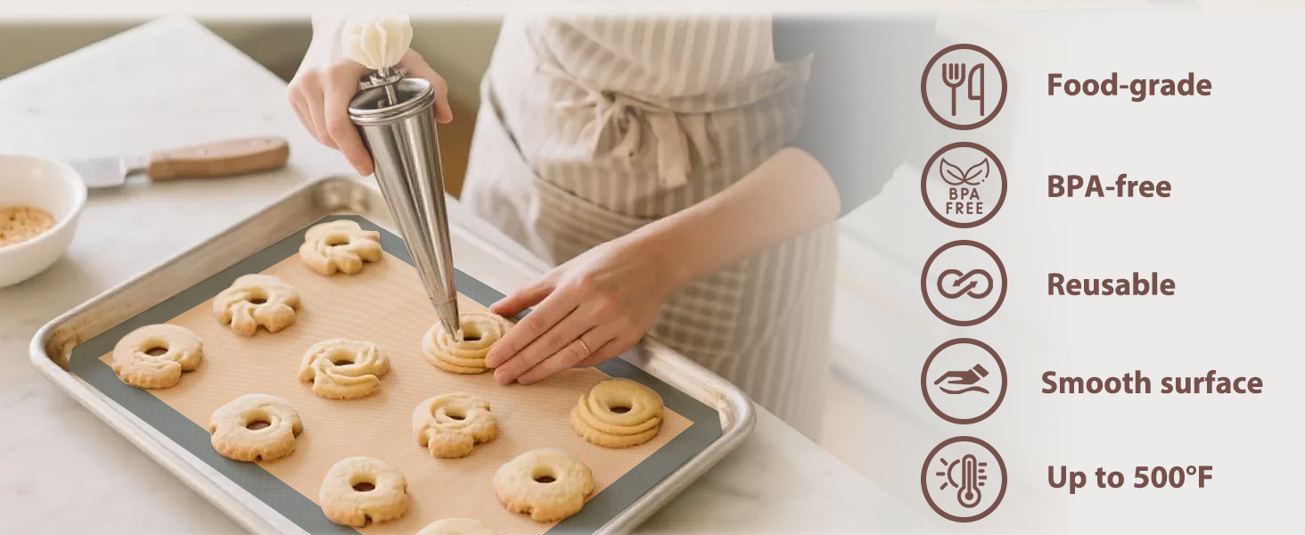 Silicone Baking Mat, 3 Pack Reusable Baking Sheet, Non-Stick ＆ Food Safe Silicone Mats for Baking for Making Cookies Macaroons Bread, Baking Supplies ＆ Accessories