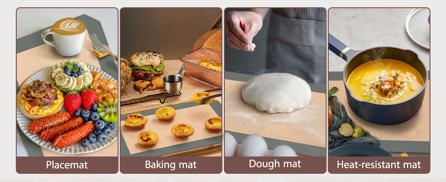 Silicone Baking Mat, 3 Pack Reusable Baking Sheet, Non-Stick ＆ Food Safe Silicone Mats for Baking for Making Cookies Macaroons Bread, Baking Supplies ＆ Accessories
