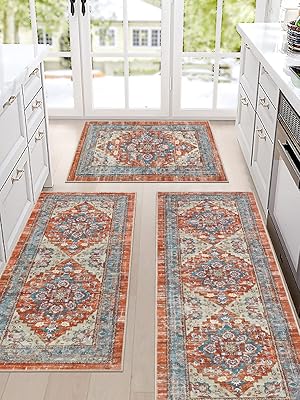Bsmathom Farmhouse Kitchen Rugs Sets 3 Piece with Runner, Non Slip Kitchen Rugs and Mats Set Non Skid Washable Kitchen Floor Mat for Kitchen Floor Hallway Living Room Office Entryway