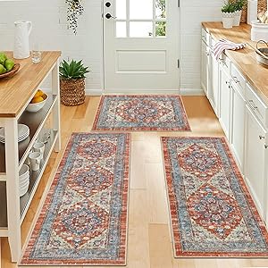 Bsmathom Farmhouse Kitchen Rugs Sets 3 Piece with Runner, Non Slip Kitchen Rugs and Mats Set Non Skid Washable Kitchen Floor Mat for Kitchen Floor Hallway Living Room Office Entryway