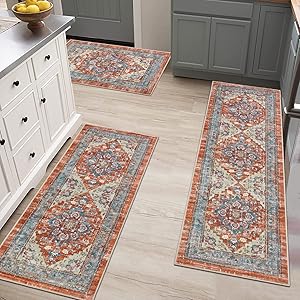 Bsmathom Farmhouse Kitchen Rugs Sets 3 Piece with Runner, Non Slip Kitchen Rugs and Mats Set Non Skid Washable Kitchen Floor Mat for Kitchen Floor Hallway Living Room Office Entryway