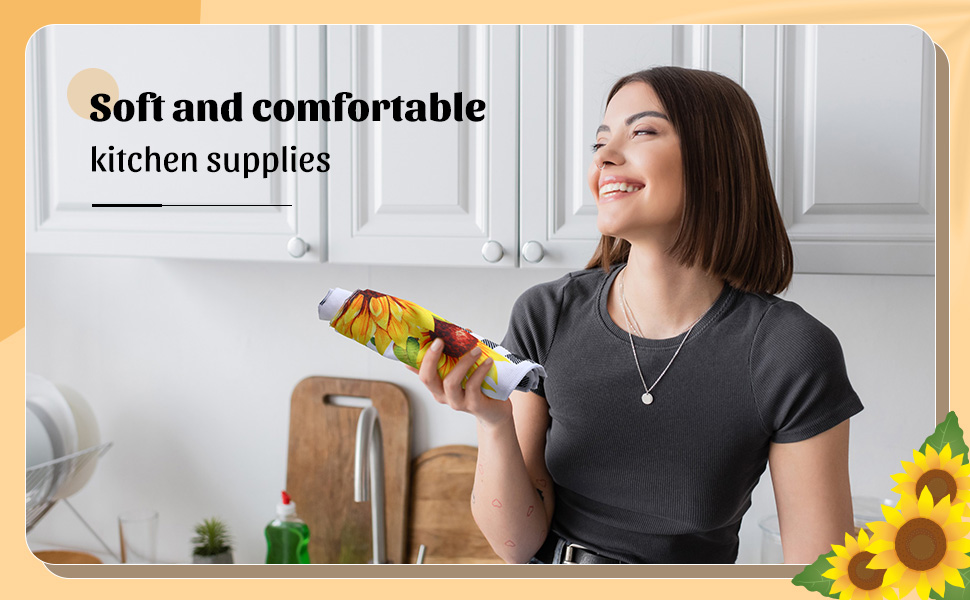 Leinuosen 6 Wild Flower Kitchen Towels Kitchen Decor and Accessories Set Floral Plant Oven Mitts and Pot Holders Sets Farmhouse Absorbent Dish Towels for Cooking Baking Grilling