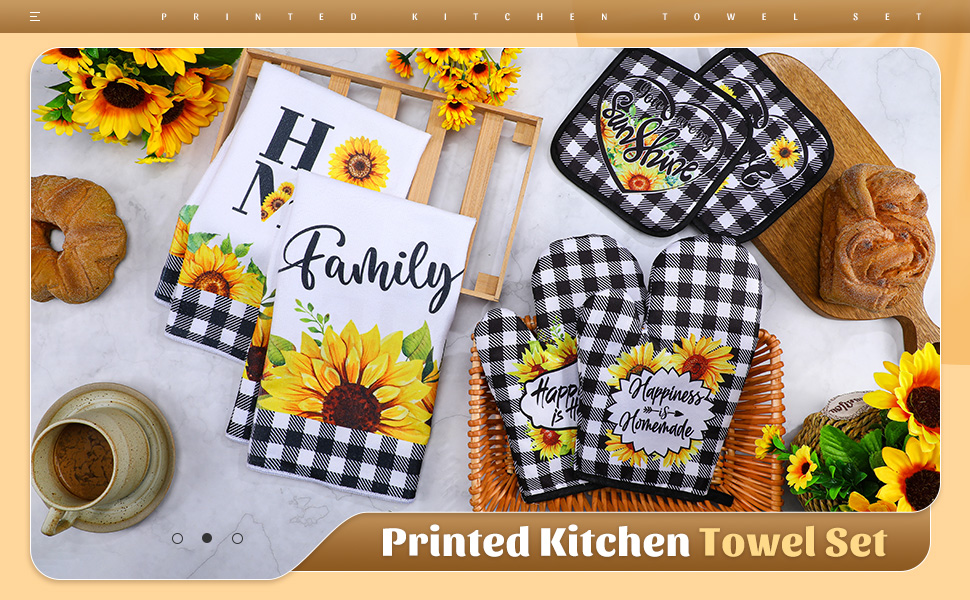 Leinuosen 6 Wild Flower Kitchen Towels Kitchen Decor and Accessories Set Floral Plant Oven Mitts and Pot Holders Sets Farmhouse Absorbent Dish Towels for Cooking Baking Grilling