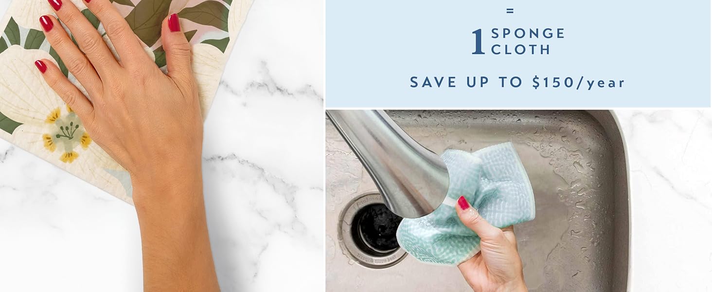 ELYN Swedish Dishcloths, Reusable & Washable Sponge Cloths, Absorbent Cleaning Paper Towels for Kitchen, Dishes, Counters and More, 5 Pack, Assorted Fruit Pattern