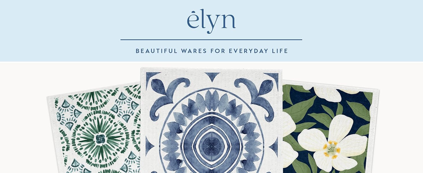 ELYN Swedish Dishcloths, Reusable & Washable Sponge Cloths, Absorbent Cleaning Paper Towels for Kitchen, Dishes, Counters and More, 5 Pack, Assorted Fruit Pattern