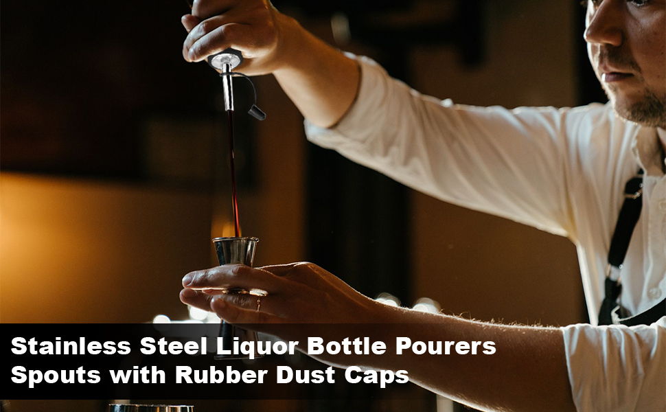 Liquor Bottle Pourers with Rubber Dust Cap 2 Pack Stainless Steel Pour Spouts for Liquor Bottles/Olive Oil Bottles/Alcohol Bottles/Vinegar Bottles