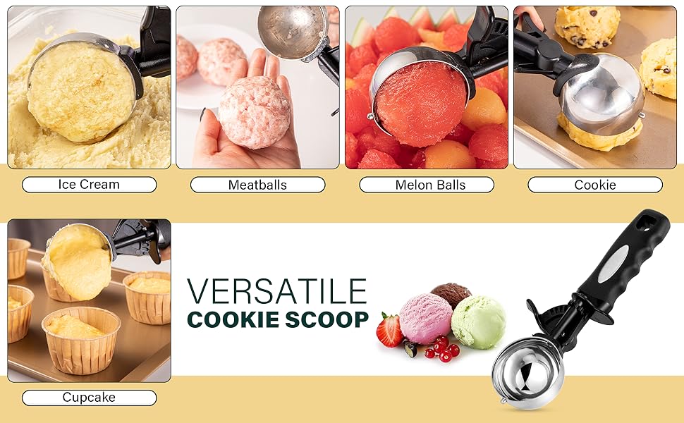 3.5 Tbsp Cookie Scoop, Ice Cream Scoop with Thumb Trigger, Cookie Dough Melon Baller Scoop 55 mm, Comfortable Grip, Non-Slip, 50 ML