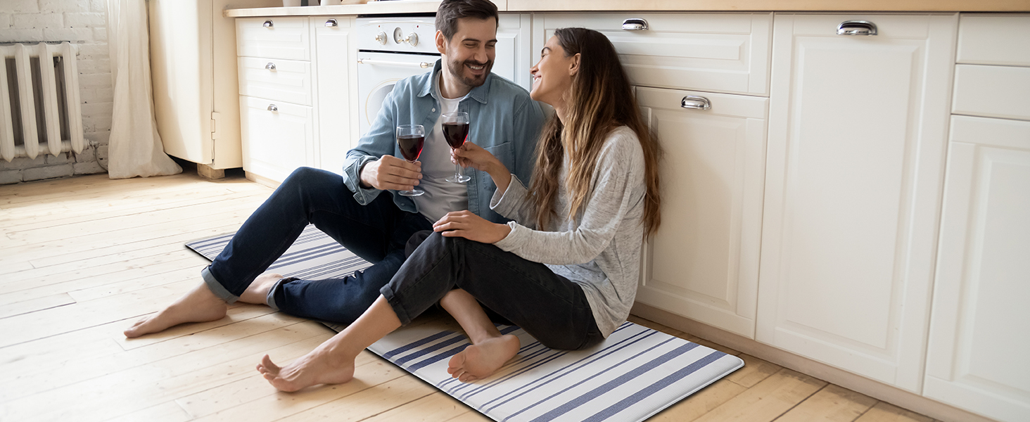 FRESHMINT Farmhouse Stripe Anti-Fatigue Kitchen Mat Set of 2, Cushioned Foam Kitchen Mats for Floor, Waterproof Non Slip Comfort Mat, Modern Kitchen Rug for Kitchen Decor, Sink, Laundry, Office