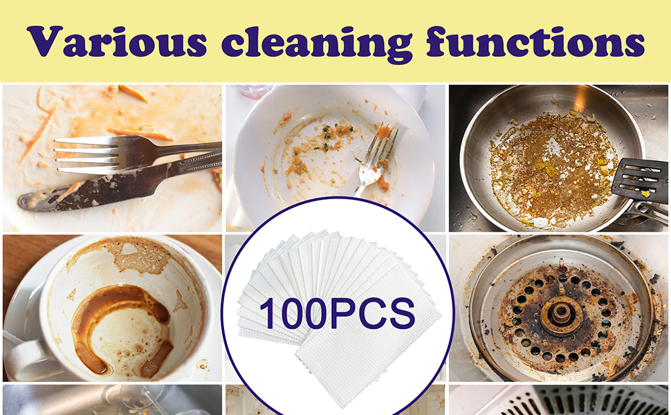 Multi-Surface Dish Cleaning Cloths | Soap Pre-load | Concentrated Plant-Based Cleaning Material | Residue Free, Light Rice Scent | 100 Big Sheets | Perfect for Camping Dormitory Apartment Company