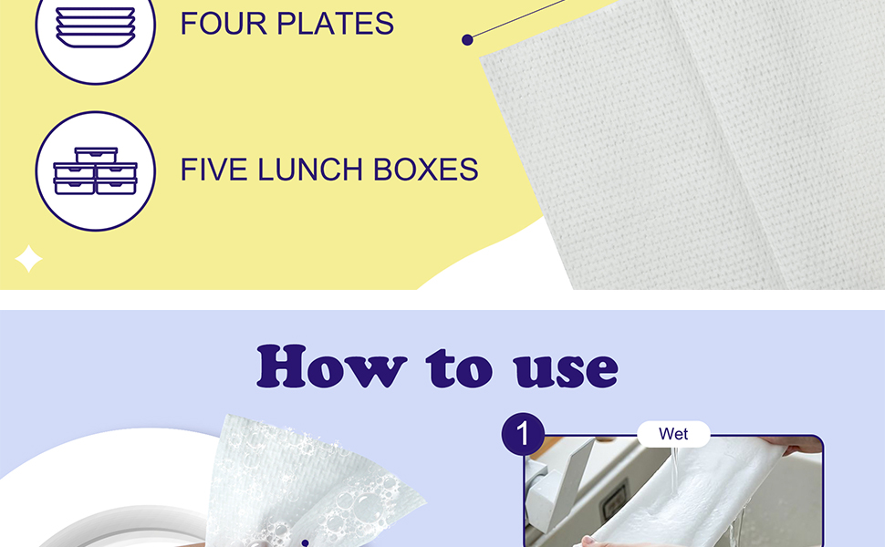 Multi-Surface Dish Cleaning Cloths | Soap Pre-load | Concentrated Plant-Based Cleaning Material | Residue Free, Light Rice Scent | 100 Big Sheets | Perfect for Camping Dormitory Apartment Company