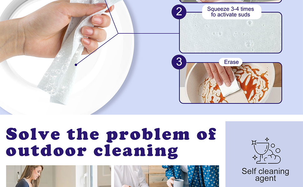 Multi-Surface Dish Cleaning Cloths | Soap Pre-load | Concentrated Plant-Based Cleaning Material | Residue Free, Light Rice Scent | 100 Big Sheets | Perfect for Camping Dormitory Apartment Company