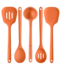 Silicone Kitchen Cooking Utensil Set: U-Taste 600ºF Heat Resistant 13.6in Extra Long Kitchen Tools, Food-Grade Non-Stick Spatula Turner Spoon Ladle for Stir Frying, Serving, Mixing (5 Pieces, Orange)