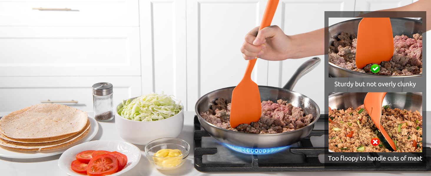 Silicone Kitchen Cooking Utensil Set: U-Taste 600ºF Heat Resistant 13.6in Extra Long Kitchen Tools, Food-Grade Non-Stick Spatula Turner Spoon Ladle for Stir Frying, Serving, Mixing (5 Pieces, Orange)