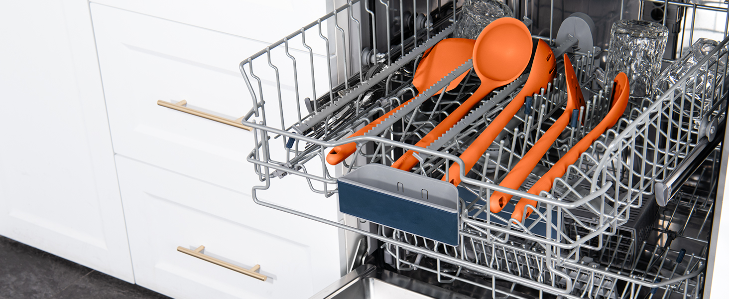 Silicone Kitchen Cooking Utensil Set: U-Taste 600ºF Heat Resistant 13.6in Extra Long Kitchen Tools, Food-Grade Non-Stick Spatula Turner Spoon Ladle for Stir Frying, Serving, Mixing (5 Pieces, Orange)