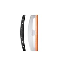 KitchenStar 14-Inch Pizza Cutter Rocker Blade - Razor Sharp Stainless Steel Slicer Knife, Stylish Beech Wood Handle, Protective Cover - Professional Pizza Oven Accessories, Black