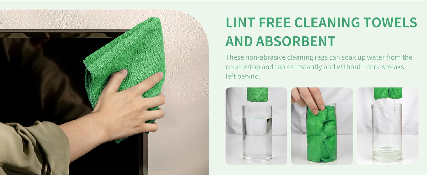 MR.SIGA Microfiber Cleaning Cloths, All-Purpose Microfiber Towels, Streak Free Cleaning Rags, Pack of 12, Green, Size 32 x 32 cm(12.6 x 12.6 inch)