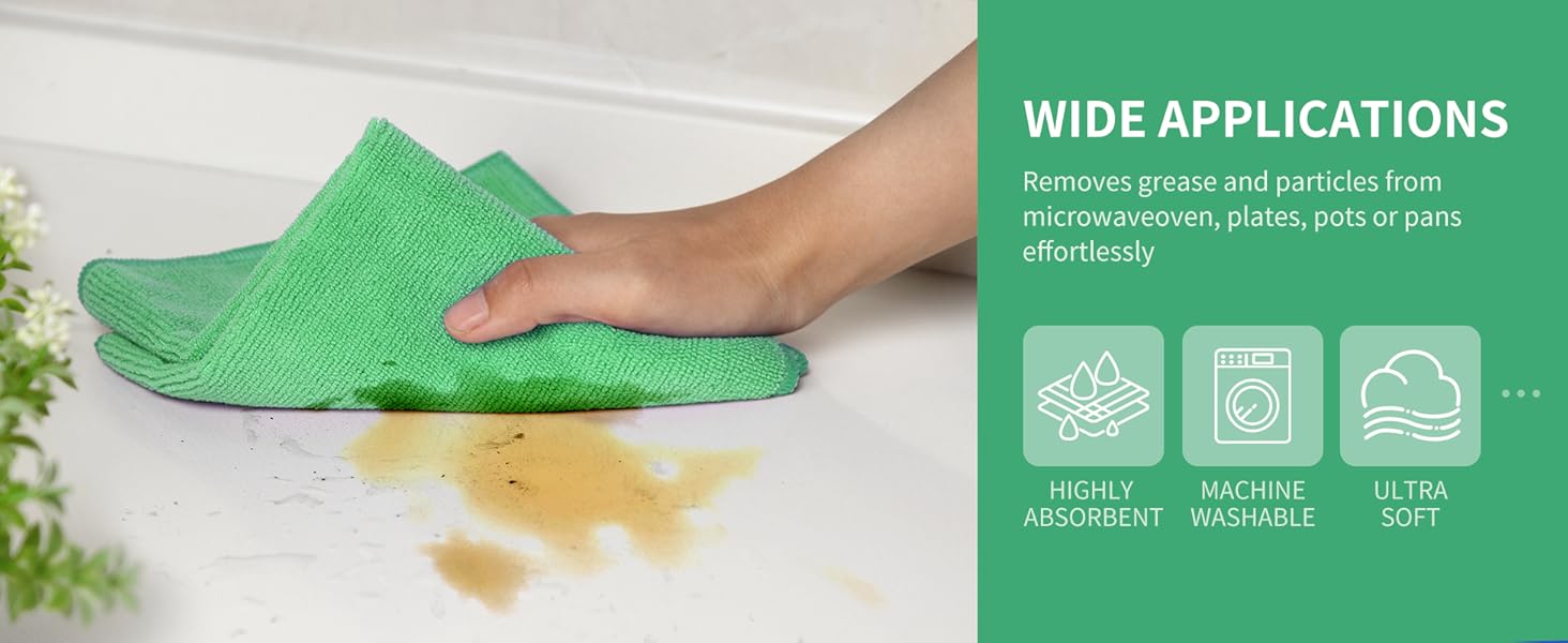 MR.SIGA Microfiber Cleaning Cloths, All-Purpose Microfiber Towels, Streak Free Cleaning Rags, Pack of 12, Green, Size 32 x 32 cm(12.6 x 12.6 inch)