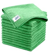 MR.SIGA Microfiber Cleaning Cloths, All-Purpose Microfiber Towels, Streak Free Cleaning Rags, Pack of 12, Green, Size 32 x 32 cm(12.6 x 12.6 inch)