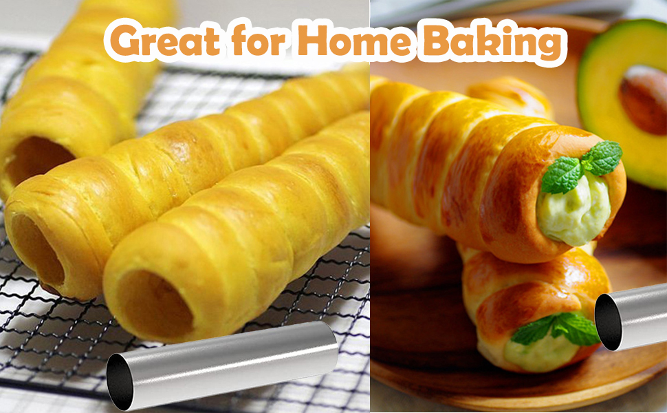 6 Pcs Non-stick Cream Horn Molds Stainless Steel, 4.92 inch Large Size Cannoli Tubes Kit Baking Cones Pastry Roll Horn Croissant Mold for Christmas Anniversary and Daily Use