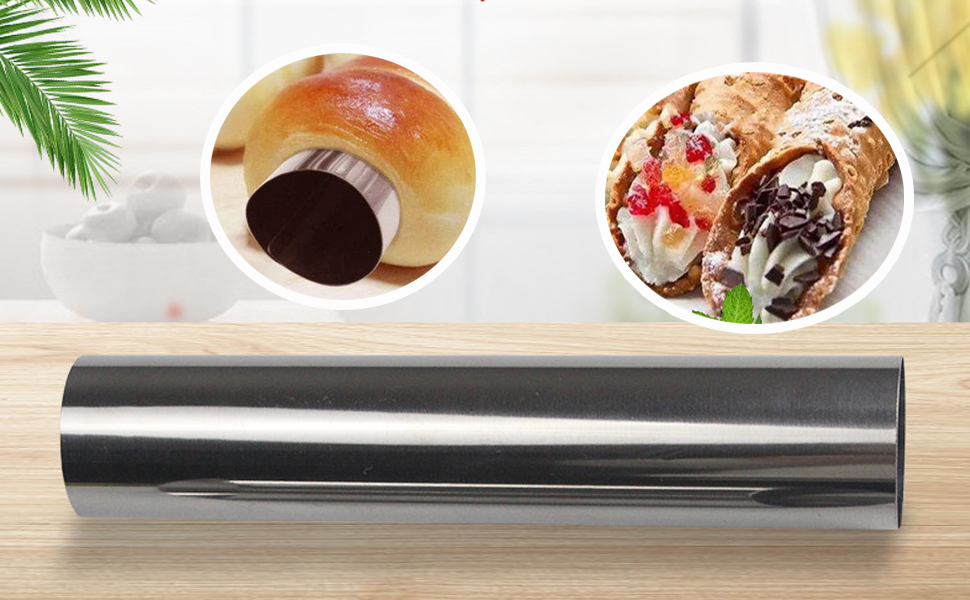 6 Pcs Non-stick Cream Horn Molds Stainless Steel, 4.92 inch Large Size Cannoli Tubes Kit Baking Cones Pastry Roll Horn Croissant Mold for Christmas Anniversary and Daily Use